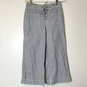 Madewell Blue & White Striped Cotton Wide Leg Cropped Drawstring Pants Size 2